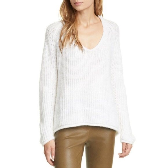 RAG & BONE Joseph Wool Blend V Neck White Sweater - Picture 3 of 7